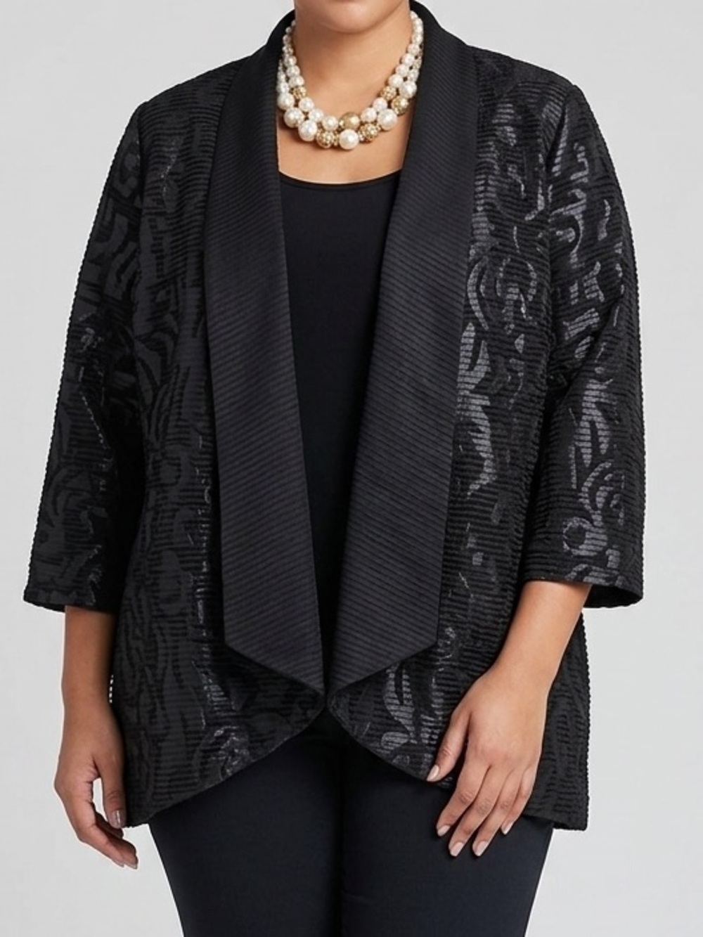 Black Textured Open Front Cardigan Jacket Plus Size XL